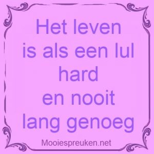 Het leven is als een lul hard en nooit lang genoeg!