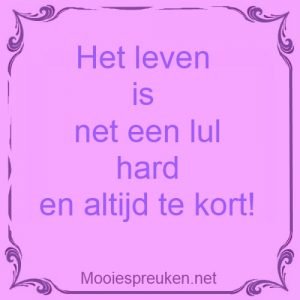 Het leven is net een lul hard en altijd te kort