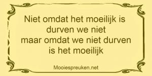 Niet omdat het moeilijk is durven we niet maar omdat we niet durven is het moeilijk